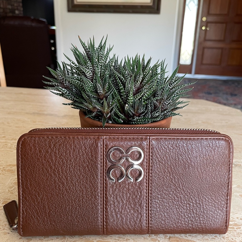 Coach Brown Leather Zip-Around Wallet with Silver Hardware